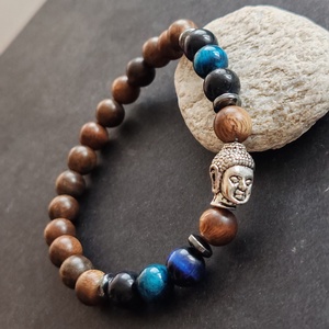 Bambusz- tigrisszem - Buddha férfi gumis karkötő - ékszer - karkötő - gyöngyös karkötő - Meska.hu