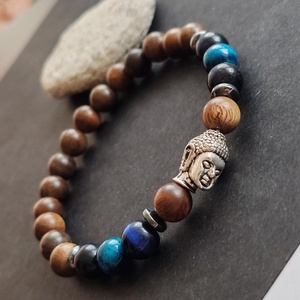 Bambusz- tigrisszem - Buddha férfi gumis karkötő - ékszer - karkötő - gyöngyös karkötő - Meska.hu