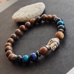 Bambusz- tigrisszem - Buddha férfi gumis karkötő, Ékszer, Karkötő, Gyöngyös karkötő, Ékszerkészítés, MESKA