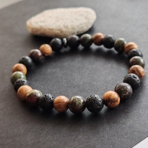 Bambusz- lávakő - sárkányvér jáspis férfi gumis karkötő, Ékszer, Karkötő, Gyöngyös karkötő, Ékszerkészítés, MESKA