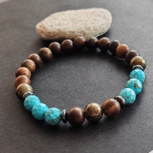 Bambusz- türkinit - pirit férfi gumis karkötő, Ékszer, Karkötő, Gyöngyös karkötő, Ékszerkészítés, MESKA
