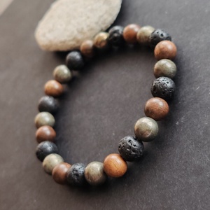 Bambusz- lávakő - pirit férfi gumis karkötő, Ékszer, Karkötő, Gyöngyös karkötő, Ékszerkészítés, MESKA
