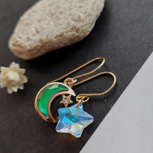 Csillag - hold fülbevaló - Meska.hu