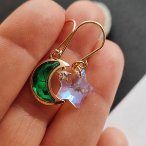 Csillag - hold fülbevaló - ékszer - fülbevaló - lógó fülbevaló - Meska.hu