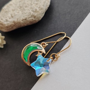 Csillag - hold fülbevaló - ékszer - fülbevaló - lógó fülbevaló - Meska.hu