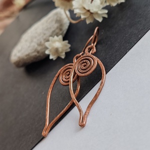Réz levélke fülbevaló , Ékszer, Fülbevaló, Lógó fülbevaló, Ékszerkészítés, Fémmegmunkálás, MESKA