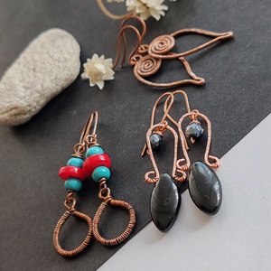 Korall - türkinit réz fülbevaló  - ékszer - fülbevaló - lógó fülbevaló - Meska.hu