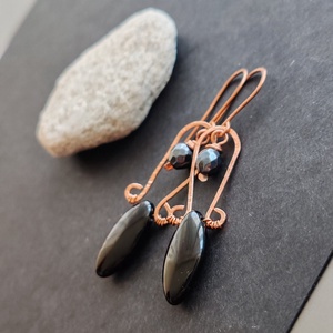 Ónix - aurás achát réz fülbevaló  - Meska.hu