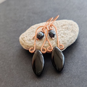 Ónix - aurás achát réz fülbevaló  - ékszer - fülbevaló - lógó fülbevaló - Meska.hu