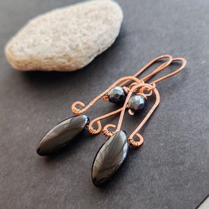 Ónix - aurás achát réz fülbevaló  - ékszer - fülbevaló - lógó fülbevaló - Meska.hu
