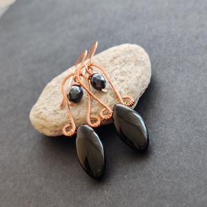 Ónix - aurás achát réz fülbevaló  - ékszer - fülbevaló - lógó fülbevaló - Meska.hu