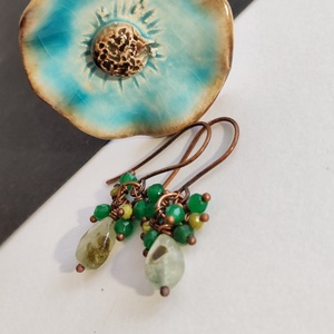 Green ... fürtös vörösréz fülbevaló - ékszer - fülbevaló - lógó fülbevaló - Meska.hu