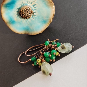 Green ... fürtös vörösréz fülbevaló - ékszer - fülbevaló - lógó fülbevaló - Meska.hu