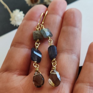 Füstkvarc - iolit - labradorit fülbevaló - Meska.hu