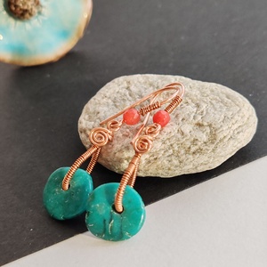 Türkinit vörösréz fülbevaló  - ékszer - fülbevaló - lógó csepp fülbevaló - Meska.hu