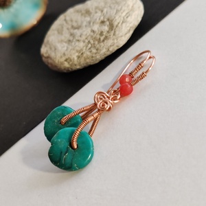 Türkinit vörösréz fülbevaló  - ékszer - fülbevaló - lógó csepp fülbevaló - Meska.hu