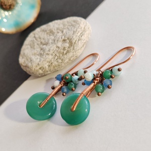 Aventurin korongos vörösréz fülbevaló  - ékszer - fülbevaló - lógó csepp fülbevaló - Meska.hu