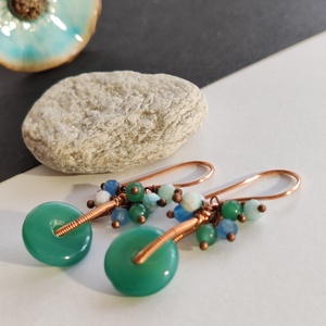 Aventurin korongos vörösréz fülbevaló  - ékszer - fülbevaló - lógó csepp fülbevaló - Meska.hu