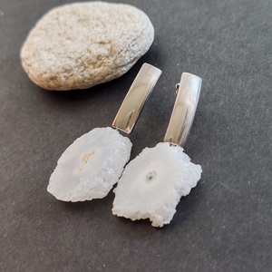 Drúzy achát nemesacél fülbevaló  - ékszer - fülbevaló - lógó fülbevaló - Meska.hu