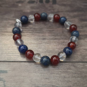 Kreativitás - ásvány karkötő lapis lazuli-val, karneollal és hegyikristállyal - ékszer - karkötő - gyöngyös karkötő - Meska.hu