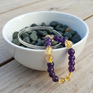 Napfény a Léleknek � citrin és ametiszt karkötő (8 mm) - ékszer - karkötő - gyöngyös karkötő - Meska.hu