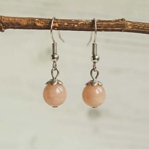 Simplicity - barackszínű holdkő fülbevaló 8 mm, Ékszer, Fülbevaló, Lógó fülbevaló, Ékszerkészítés, MESKA
