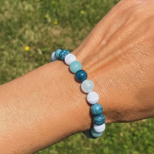 Torokcsakra karkötő 8 mm - apatit, kék csipkeachát, amazonit, akvamarin - Meska.hu