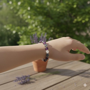 Koronacsakra karkötő 8 mm - labradorit, holdkő, ametiszt - Meska.hu