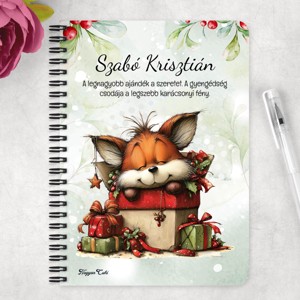 Személyre szabható - Cuki karácsonyi róka és az ajándékok mintás A5-ös füzet - otthon & életmód - papír, írószer - jegyzetfüzet & napló - Meska.hu