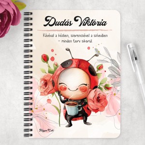 Személyre szabható - Cuki kávézós katica mintás A5-ös füzet - otthon & életmód - papír, írószer - jegyzetfüzet & napló - Meska.hu