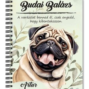 Személyre szabható - Barna mopsz portré mintás A5-ös füzet, Otthon & Életmód, Papír, írószer, Jegyzetfüzet & Napló, , MESKA