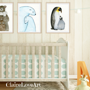 Anya-gyerek szeretetről szóló képek, maci, jegesmedve pingvin lajhár anya-bébijei, gyerekszoba dekoráció szett,  - otthon & lakás - babaszoba, gyerekszoba - babaszoba kép - Meska.hu