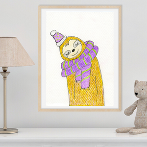 Vidám sapkás mosolygós lajhár gyerekszoba dekoráció, állatos kép gyerekszobába, letölthető falikép,  - otthon & életmód - babaszoba, gyerekszoba - babaszoba, gyerekszoba - Meska.hu