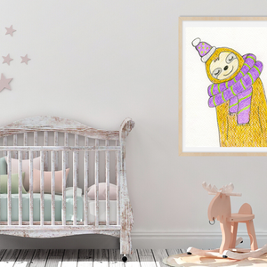 Vidám sapkás mosolygós lajhár gyerekszoba dekoráció, állatos kép gyerekszobába, letölthető falikép,  - otthon & életmód - babaszoba, gyerekszoba - babaszoba, gyerekszoba - Meska.hu