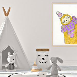 Vidám sapkás mosolygós lajhár gyerekszoba dekoráció, állatos kép gyerekszobába, letölthető falikép,  - otthon & életmód - babaszoba, gyerekszoba - babaszoba, gyerekszoba - Meska.hu