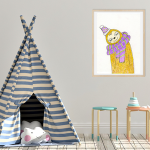 Vidám sapkás mosolygós lajhár gyerekszoba dekoráció, állatos kép gyerekszobába, letölthető falikép,  - otthon & életmód - babaszoba, gyerekszoba - babaszoba, gyerekszoba - Meska.hu