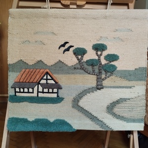 Vintage gyapfjú tájkép fali szőnyeg, japán stílusú falvédő természetes anyagokból - Meska.hu
