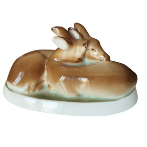 Zsolnay porcelán, gyűjtői vintage kerámia, Zsolnay őzi anya és gidája - művészet - szobor - kerámia - Meska.hu