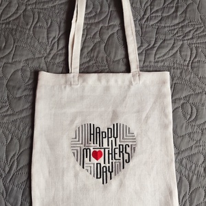 Anyák napi- vászon táska- vonalas szív - Meska.hu