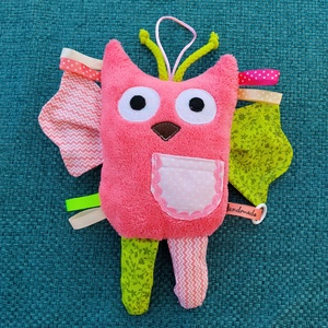 Játszó pajti, bagoly, rózsaszín-zöld, Baba - mama, Baba játékok, Szundikendő, alvóka, Varrás, MESKA