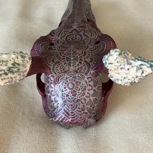 Bíbor- ezüst-zöld mandalás szarvaskoponya - otthon & életmód - dekoráció - spiritualitás - mandala - Meska.hu