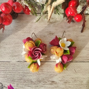 Vegyes vir�gos fülbevaló, Ékszer, Fülbevaló, Lógó fülbevaló, Ékszerkészítés, Gyurma, MESKA