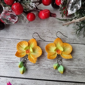 Orchidea fülbevaló, Ékszer, Fülbevaló, Lógó fülbevaló, Gyurma, Ékszerkészítés, MESKA