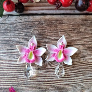 Orchides Fülbevaló, Ékszer, Fülbevaló, Lógó fülbevaló, Ékszerkészítés, Gyurma, MESKA