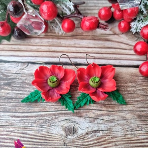 Pipacs ihlet�sű fülbevaló, Ékszer, Fülbevaló, Lógó fülbevaló, Ékszerkészítés, Gyurma, MESKA