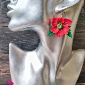 Pipacs ihlet�sű fülbevaló - ékszer - fülbevaló - lógó fülbevaló - Meska.hu