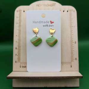Kézműves fülbevaló polimer gyurmából (polymer clay) - kicsi, négyszögletes - 001, Ékszer, Fülbevaló, Lógó fülbevaló, Ékszerkészítés, Gyurma, MESKA