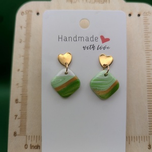 Kézműves fülbevaló polimer gyurmából (polymer clay) - kicsi, négyszögletes - 001 - ékszer - fülbevaló - lógó fülbevaló - Meska.hu