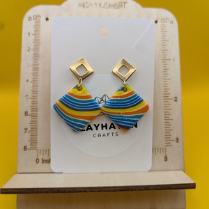 Kézműves fülbevaló polimer gyurmából (polymer clay) - négyszög - 020 - Meska.hu
