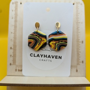 Kézműves fülbevaló polimer gyurmából (polymer clay) - hatszög - 026, Ékszer, Fülbevaló, Lógó fülbevaló, Ékszerkészítés, Gyurma, MESKA